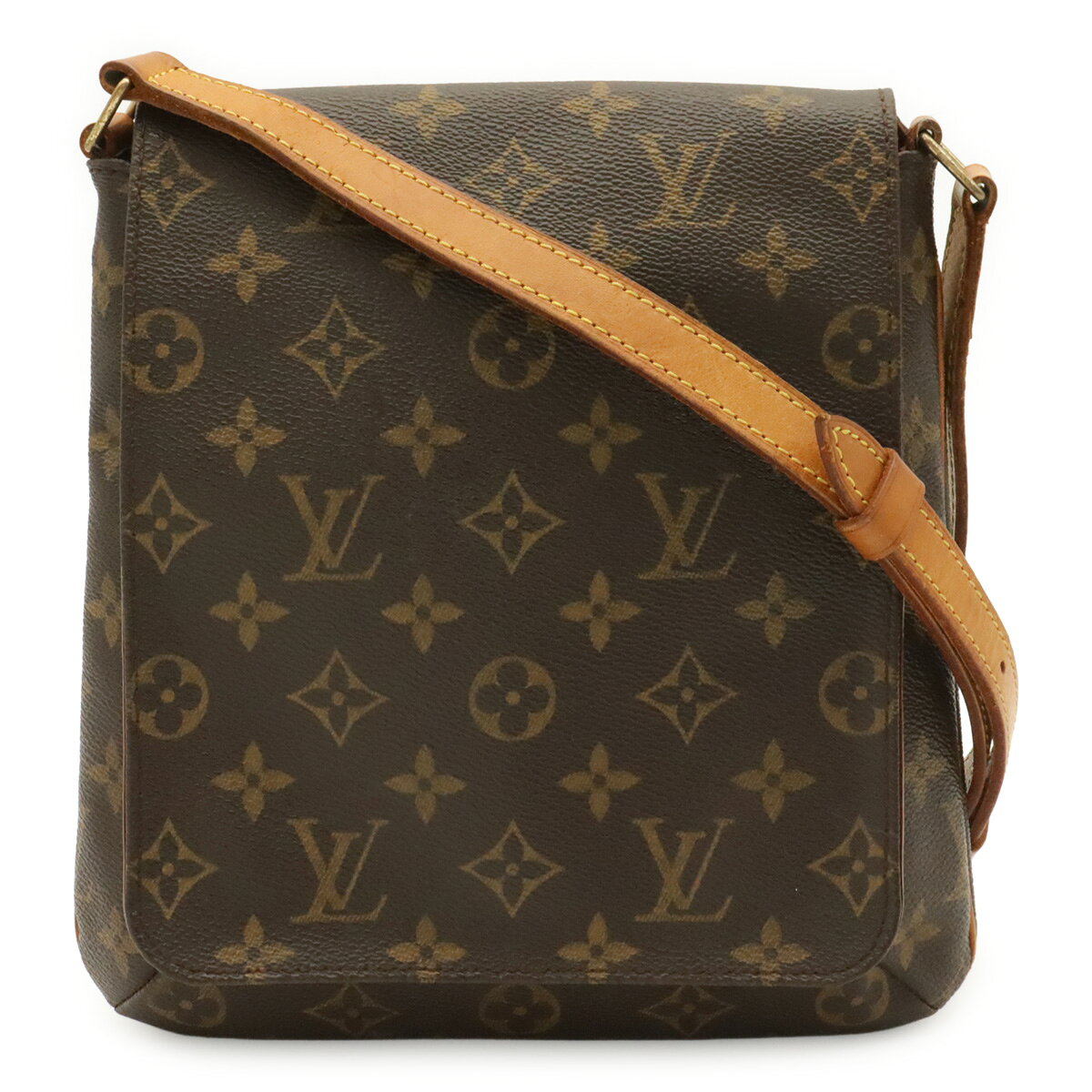 商品説明 程度 中古 ABランク サイズ W23cm H24cm D4.5cm ショルダー最長約129cm(5段階調節可、金具含む) 材質 モノグラム・キャンバス(PVCコーティングキャンバス) カラー ブラウン 仕様 内側ポケット1 付属品 なし 重さ 約330g コンディション 外側 つぶれ、角スレ、ヌメ革ヤケ、フラップ反り、若干のスレ 内側 フラップシワ、薄汚れ ショルダー ヤケ、シワ、シミ、若干のヒビ、スレ 金具 メッキ剥げ、スレ 特記事項 製造番号 AS0033 コメント 使用感がございますが、ご使用に問題なくご愛用いただけます。両手が空き大変便利なショルダーバッグ。大きさもちょうど良く、デイリーユースにお使いいただける逸品でございます。