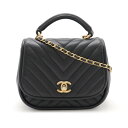 CHANEL シャネル Vステッチ シェブロン ココマーク トップハンドル ハンドバッグ 2WAY チェーンショルダー ショルダーバッグ ブラック ゴールド金具 【中古】|詳細画像