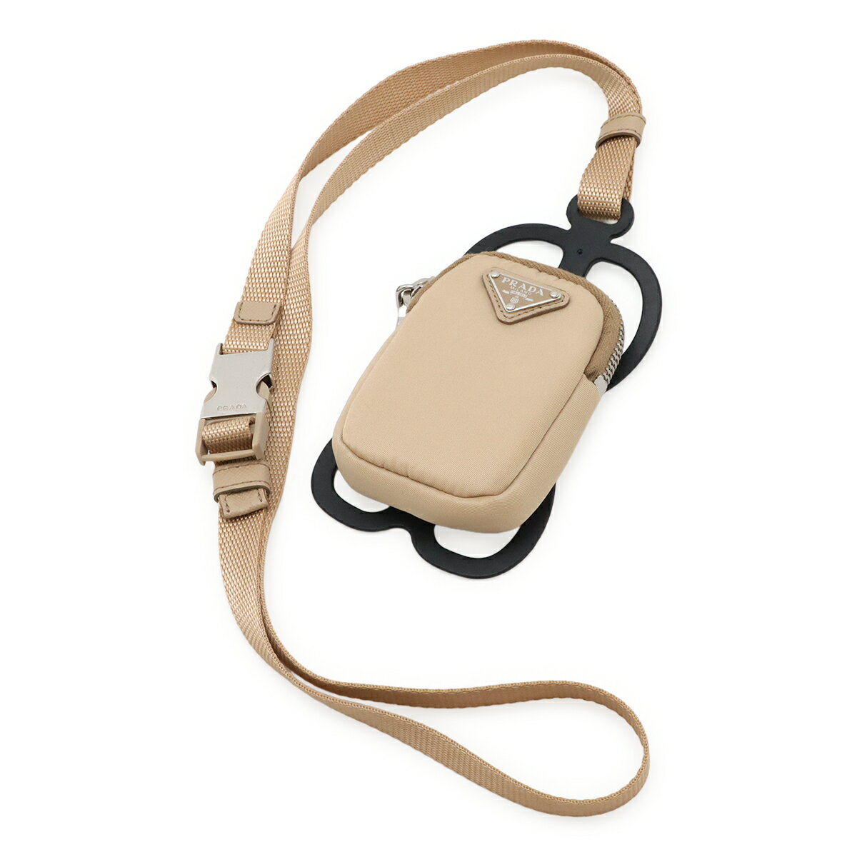 PRADA プラダ スマートフォンケース スマホケース ホルダー ネックストラップ ポーチ付き ラバー ナイロン ベージュ シルバー金具 1ZT001 【中古】