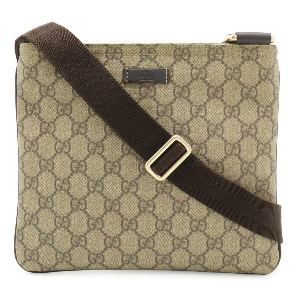 Rakuten - GUCCI グッチ GGスプリーム GGプラス ショルダーバッグ 斜め掛け マチなし PVC レザー ベージュ 茶 ダークブラウン 201538 【中古】