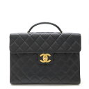 CHANEL シャネル マトラッセ ココマーク ビジネスバッグ ブリーフケース 書類カバン キャビアスキン レザー ブラック ゴールド金具 【中古】