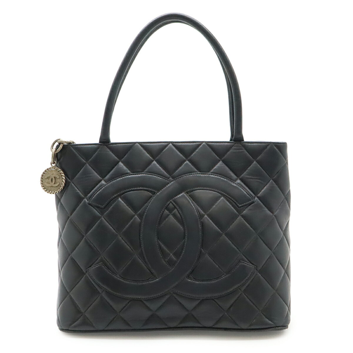 乐天商城 - CHANEL シャネル マトラッセ ココマーク 復刻トート トートバッグ ショルダーバッグ ラムスキン レザー ブラック 黒 シルバー金具 A01804 【中古】