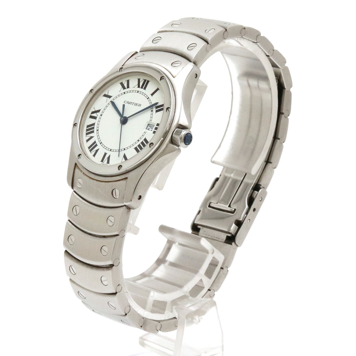 Cartier カルティエ サントスロンド ホワイト文字盤 SS メンズ QZ クォーツ 腕時計 W20027K1 1561 1 【中古】