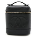 CHANEL シャネル ココマーク バニティバッグ ハンドバッグ 化粧ポーチ コスメポーチ キャビアスキン レザー ブラック 黒 ゴールド金具 A01998 【...