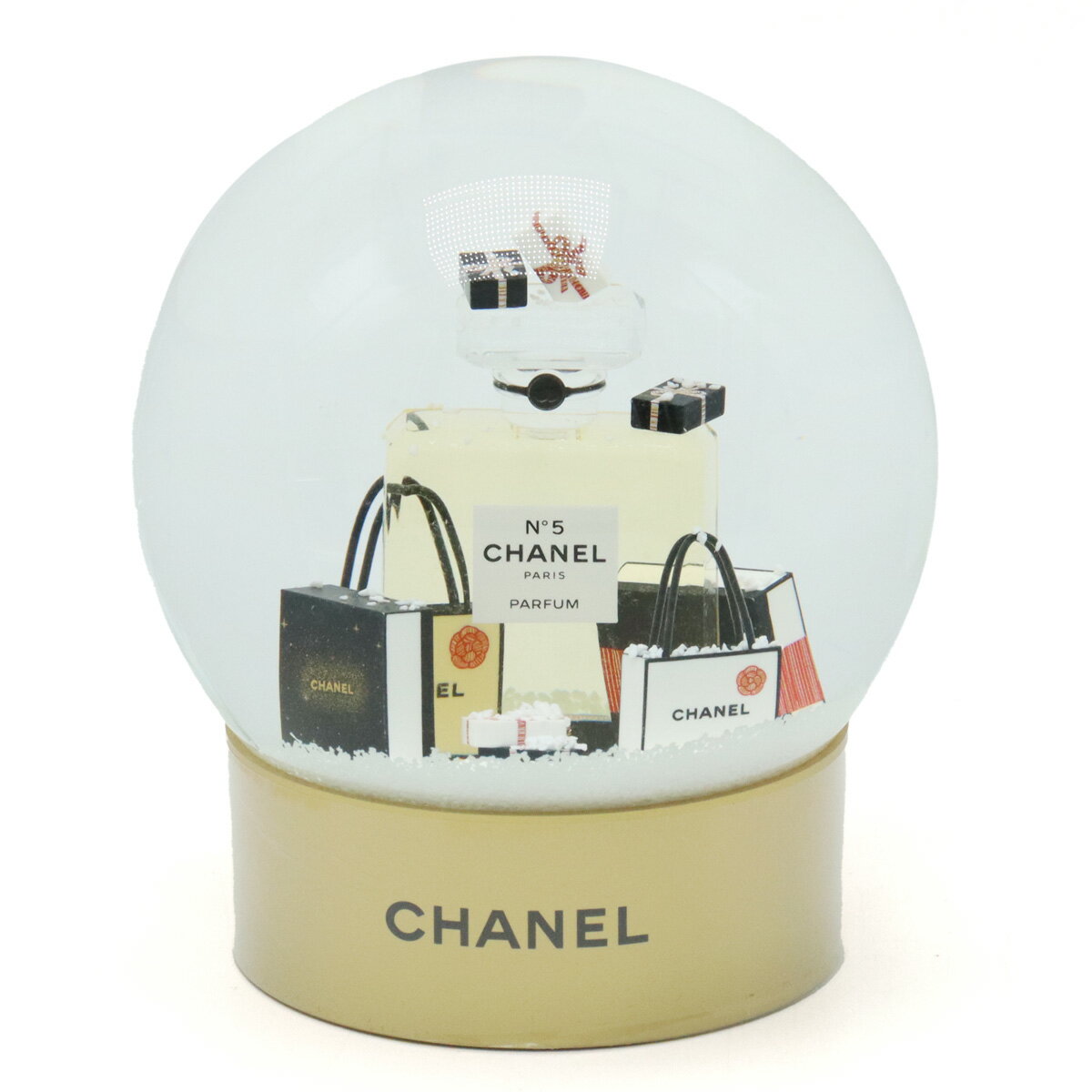 【中古】CHANEL シャネル スノードーム オブジェ ノベルティ 非売品 No.5 香水 瓶 ショッパー ギフトボックス 2021年 ホワイト ゴールド 