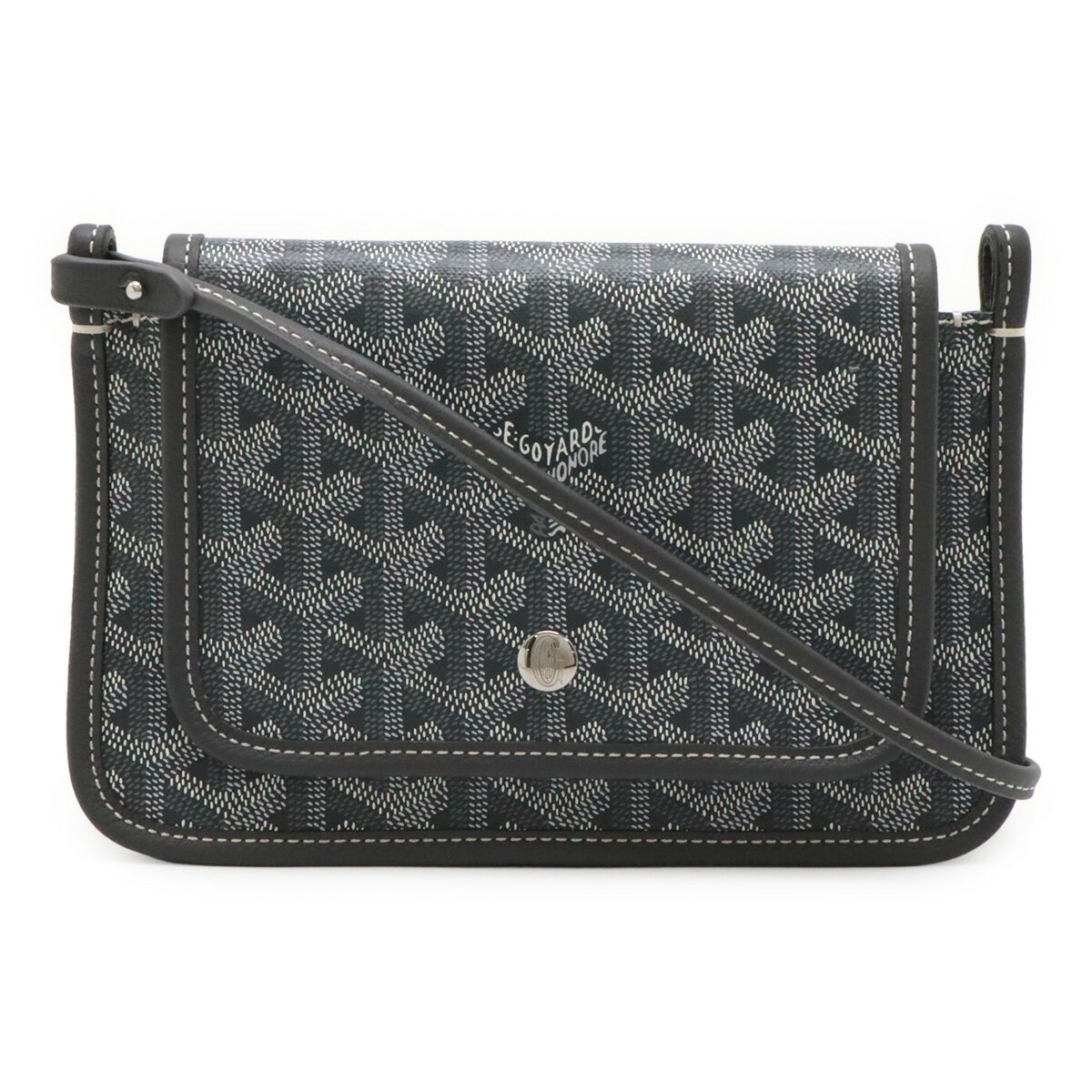 GOYARD ゴヤール プリュメ ポーチウォレット 長財布 ショルダーバッグ ポシェット 2WAY クラッチバッグ ヘリンボーン柄 PVC グレー シルバー金具 【中古】