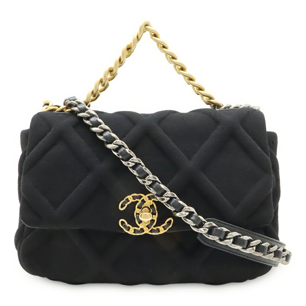 Rakuten - CHANEL シャネル シャネル19 マトラッセ ココマーク チェーンバッグ コットンジャージー ブラック 黒 ゴールド金具 シルバー金具 AS1160 【中古】