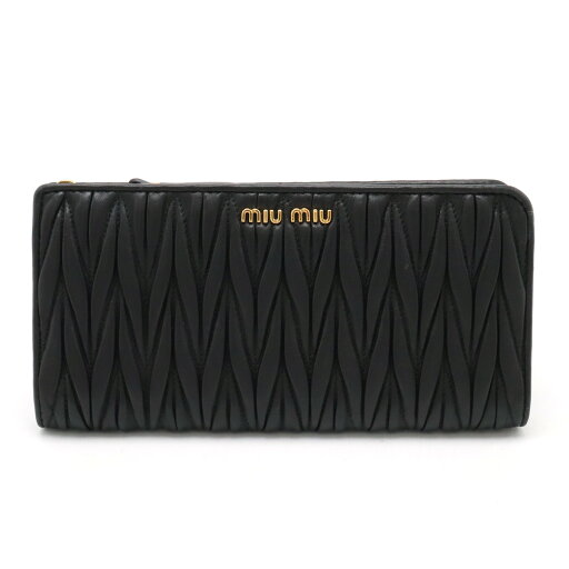 Miu Miu ミュウ ミュウ ミュウミュウ マテラッセ ギャザー L字ファスナー長財布 レザー NERO 黒 ブラック 国内ブティック購入品 5ML010 【中古】 Miu Miu ミュウ ミュウ ミュウミュウ マテラッセ ギャザー L字ファスナー長財布 レザー NERO 黒 ブラック 国内ブティック購入品 5ML010 【中古】