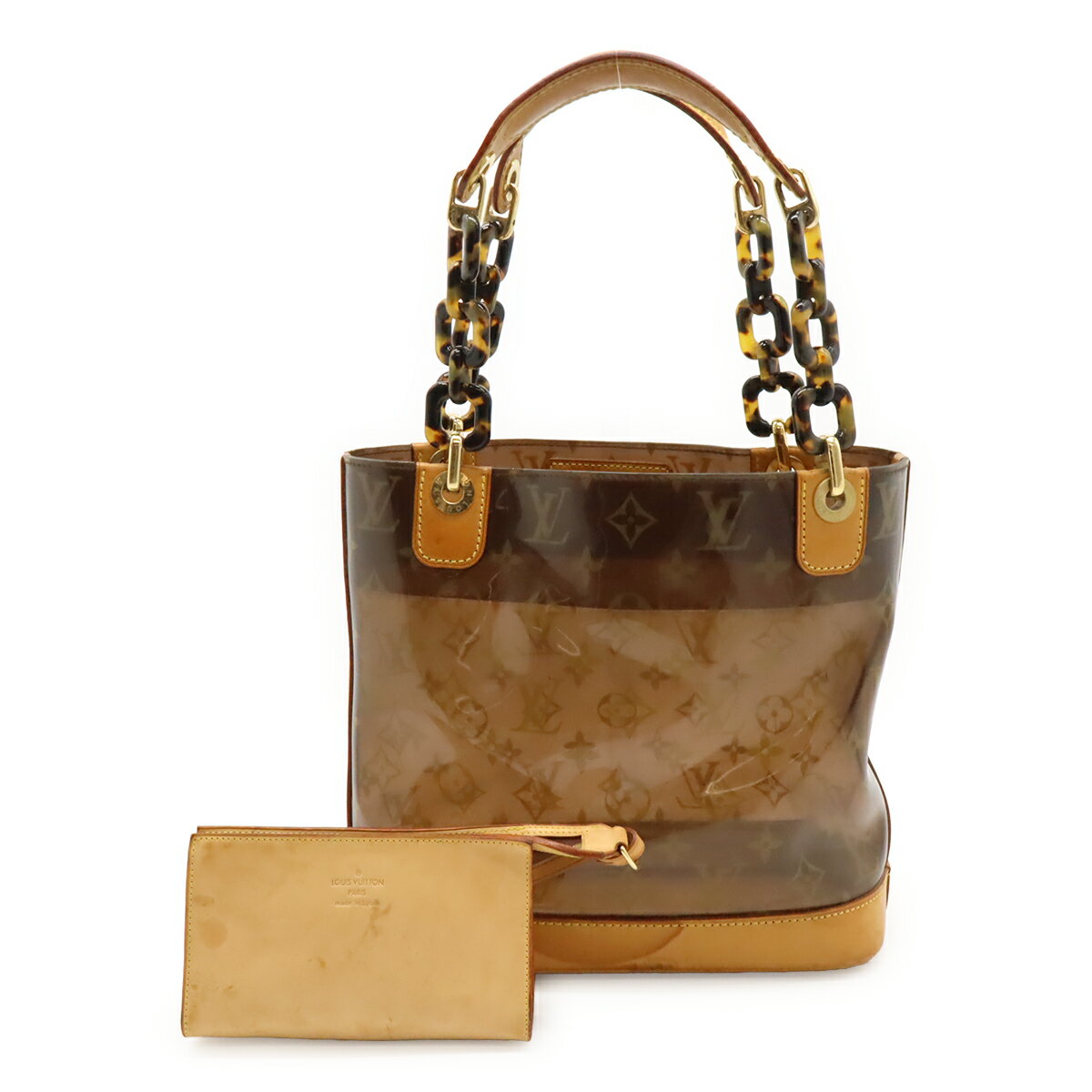LOUIS VUITTON - LOUIS VUITTON ルイ ヴィトン モノグラムビニール カバ アンブルPM トートバッグ ショルダー プラスチックチェーン ブラウン ポーチ付き M92502 【中古】