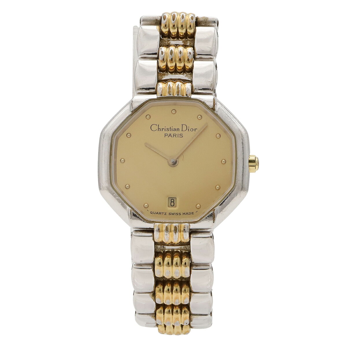 Christian Dior クリスチャン ディオール オクタゴン ゴールド文字盤 レディース SS GP コンビ クォーツ 腕時計 48 203 【中古】