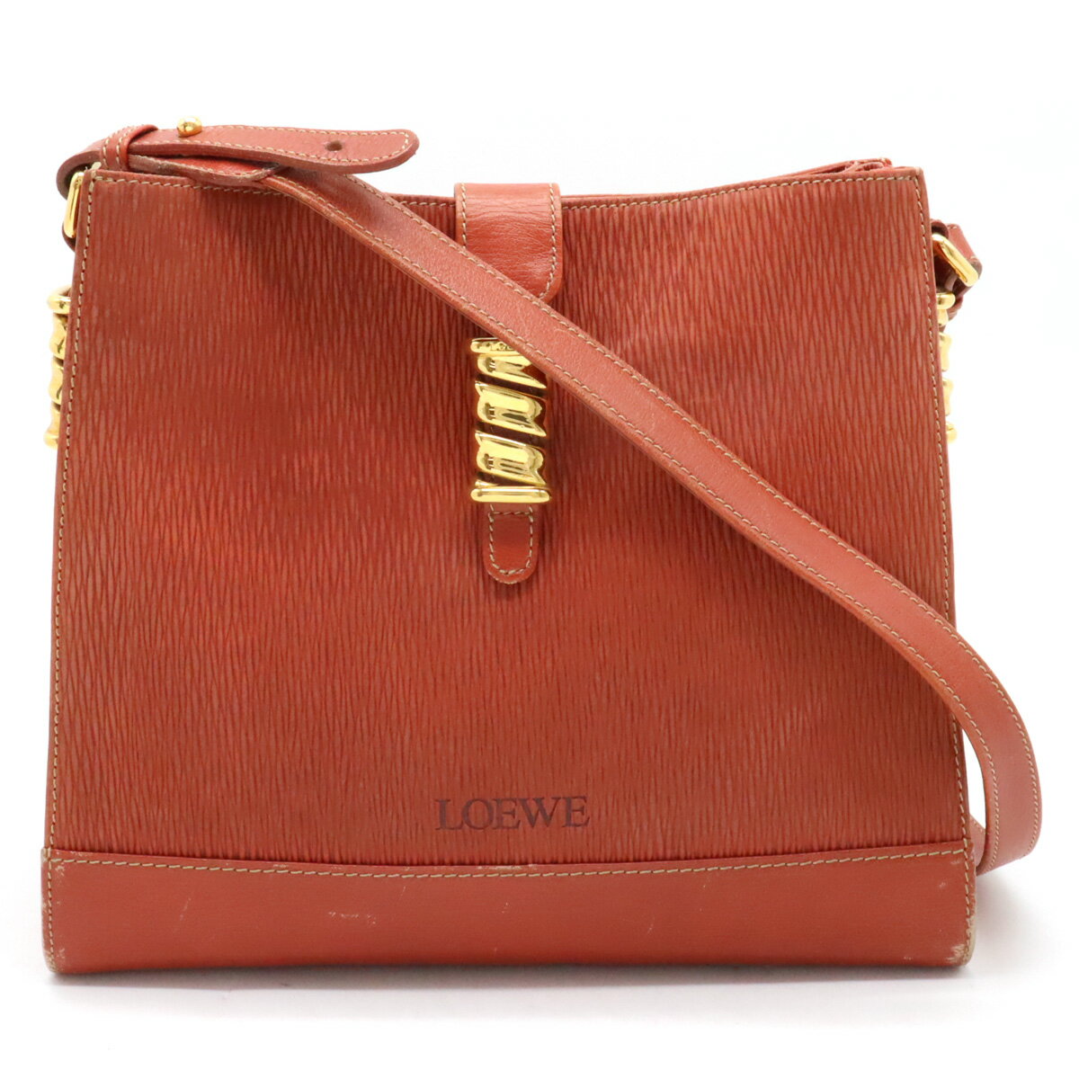 【バッグ】LOEWE ロエベ ベラスケス ショルダーバッグ 斜め掛け ヌバック レザー テラコッタ 赤茶系 ゴールド金具 【中古】