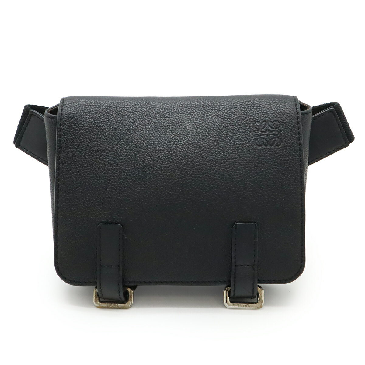 LOEWE ロエベ アナグラム ミリタリー バムバッグ ボディバッグ ショルダーバッグ 斜め掛け レザー ブラック 黒 シルバー金具 317.12AB234 【中古】