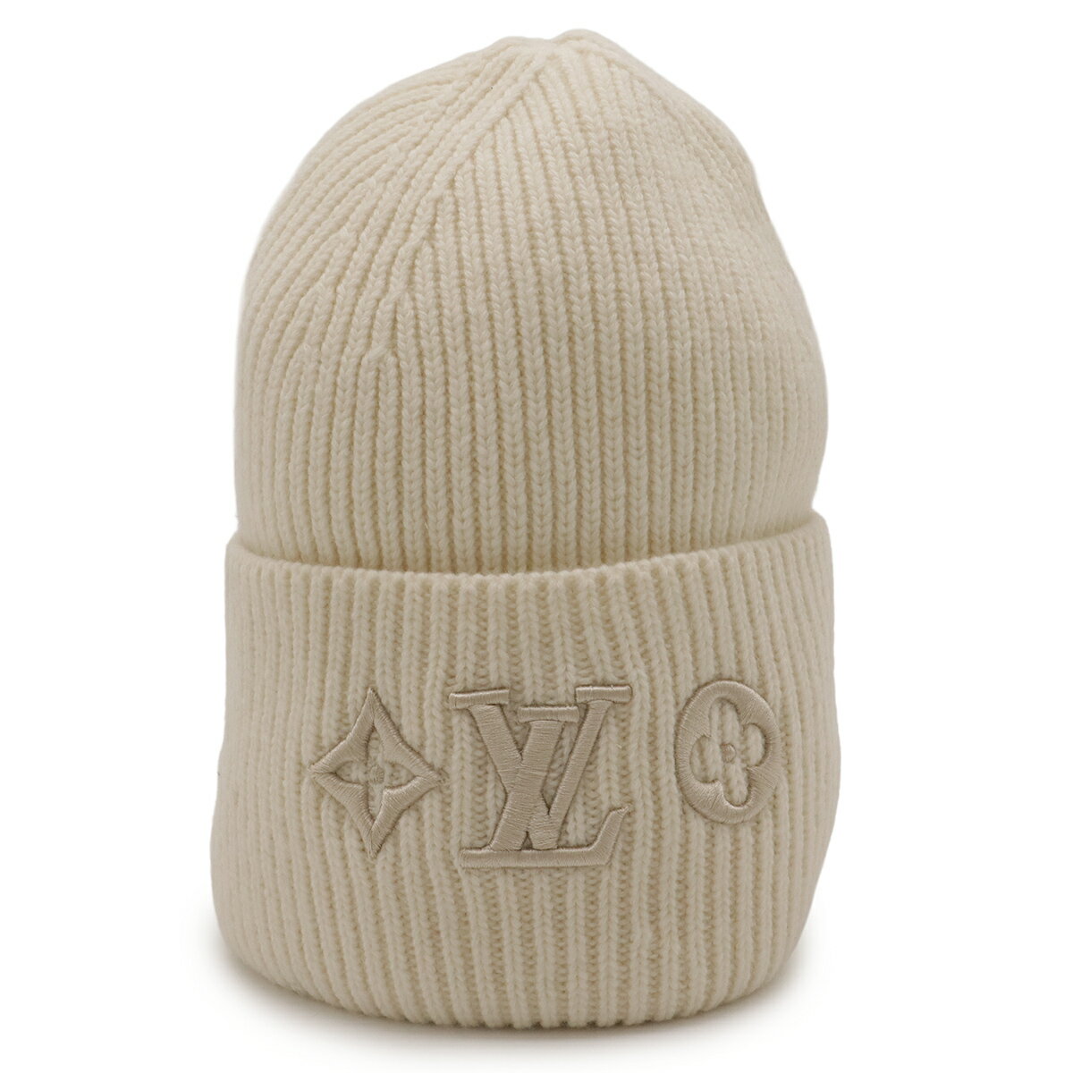 LOUIS VUITTON ルイ ヴィトン ビーニー LV ヘッドライン ロゴ ニットキャップ ニット帽 帽子 ウール100% ブロン 白 ホワイト Sサイズ M77873 【中古】