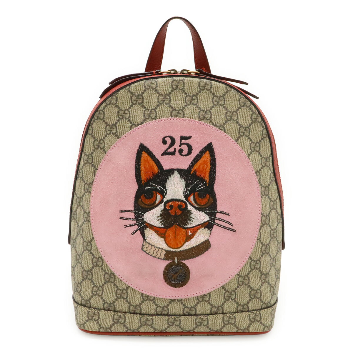 樂天商城 - GUCCI グッチ GGスプリーム BOSCO ボスコ アップリケ 犬 ドッグ リュックサック バックパック PVC レザー ベージュ レッド 赤 495621 【中古】