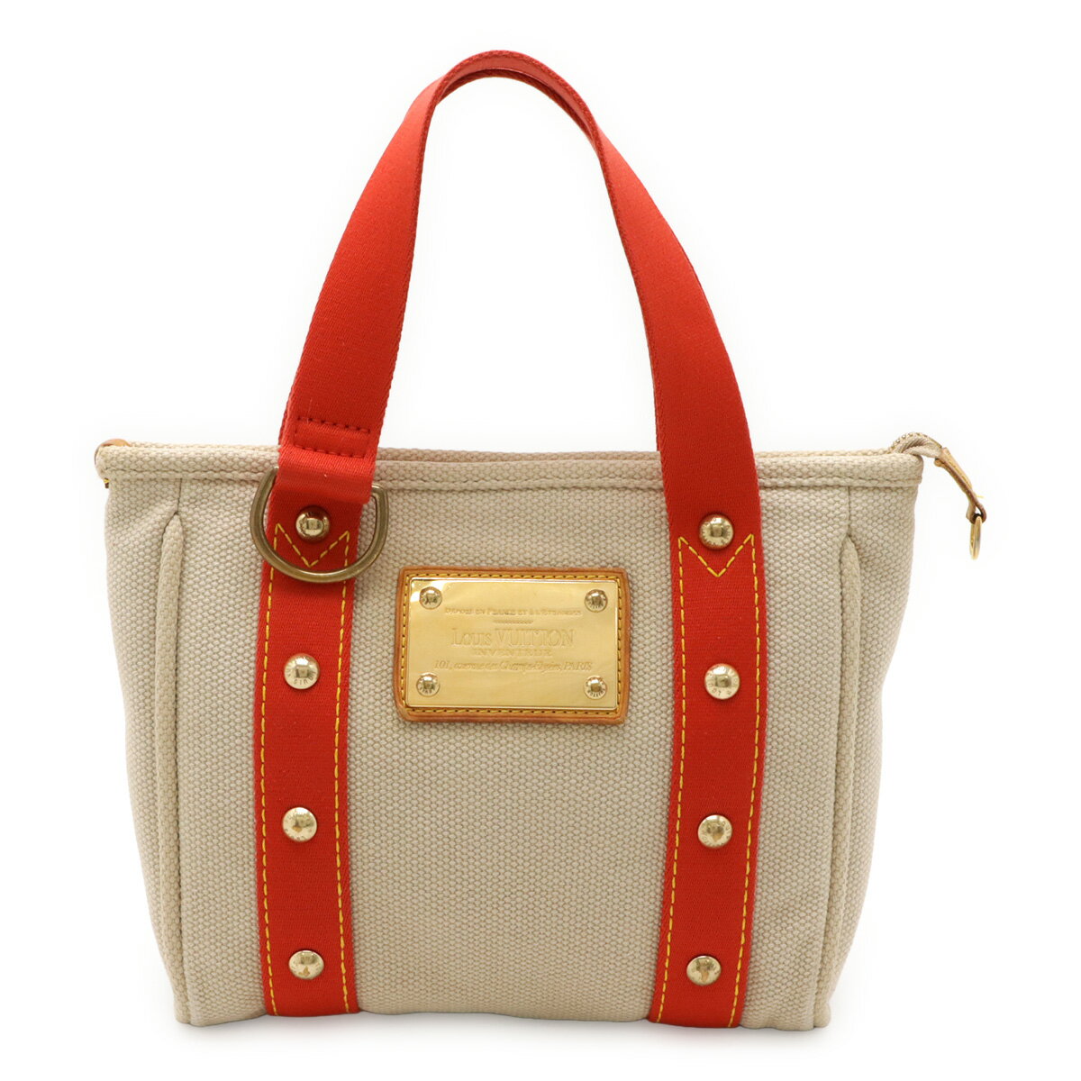 LOUIS VUITTON ルイ ヴィトン アンティグア カバPM ハンドバッグ トートバッグ キャンバス ベージュ ルージュ レッド 赤 ネームタグ欠品 M40038 【中古】(4.0)