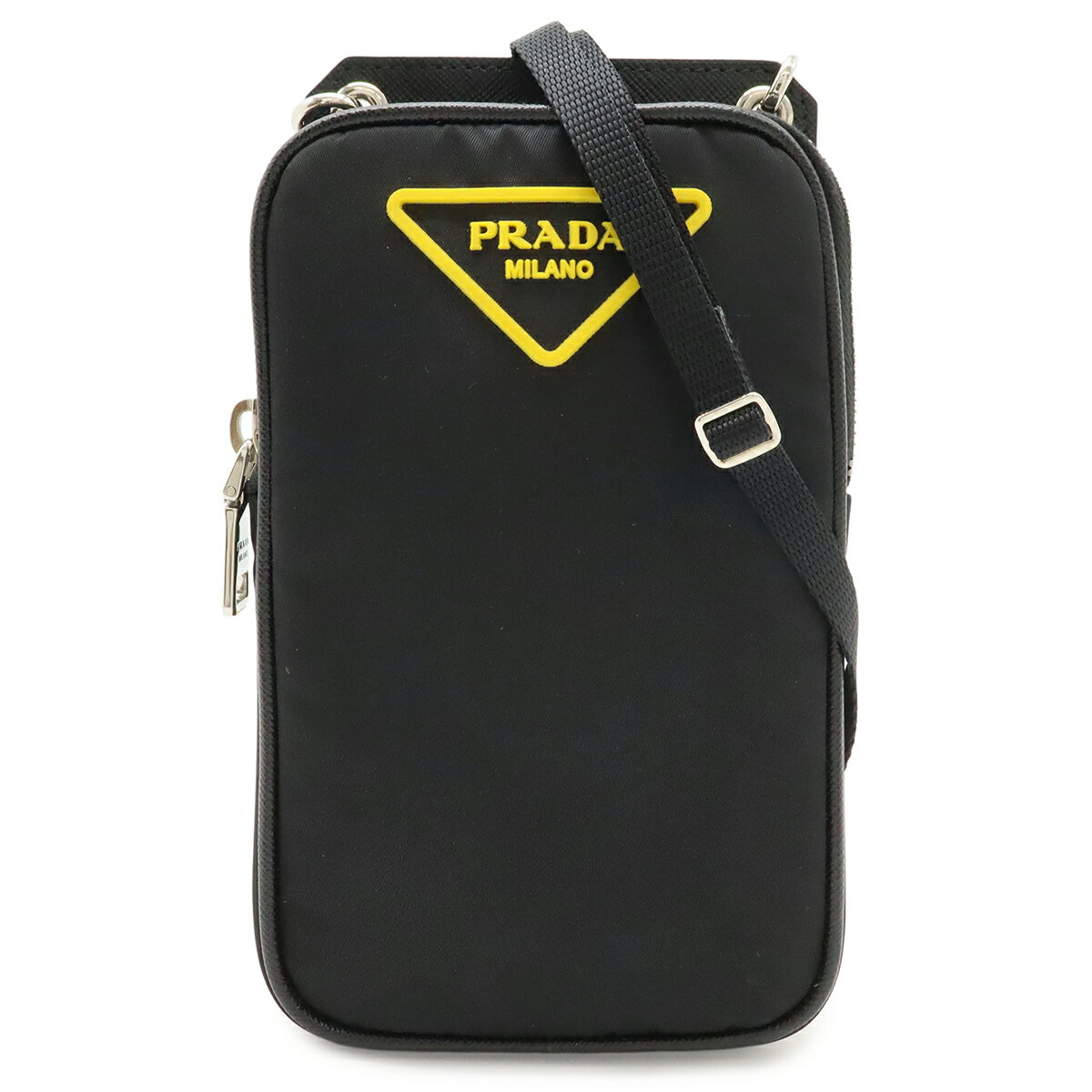 Rakuten - PRADA プラダ トライアングルロゴ スマートフォンケース ショルダーバッグ ポーチ 小物入れ 2WAY ナイロン NERO 黒 ブラック シルバー金具 2ZT012 【中古】