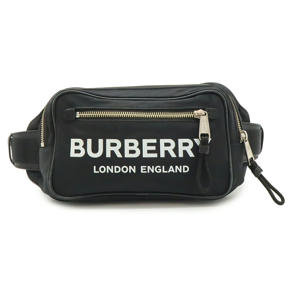 BURBERRY バーバリー ロゴプリント ボディバッグ バムバッグ ウエストポーチ ナイロン レザー ブラック 黒 8021089 【中古】