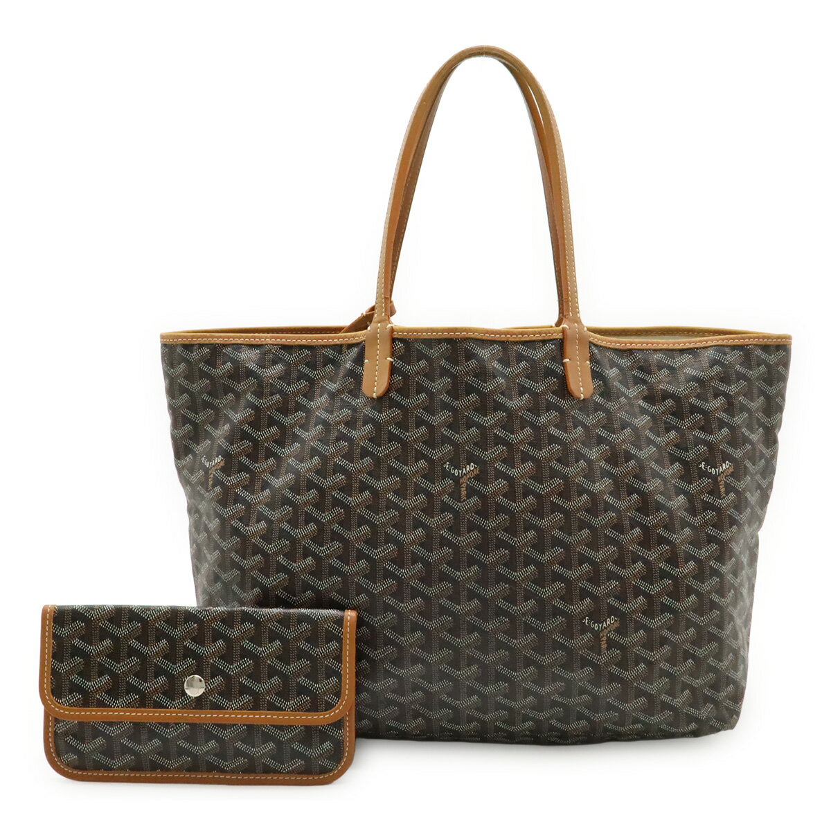 GOYARD ゴヤール サンルイPM トートバッグ ショルダーバッグ コーティングキャンバス レザー ダークブラウン 茶 キャメル ホワイト ポーチ付き 【中古】
