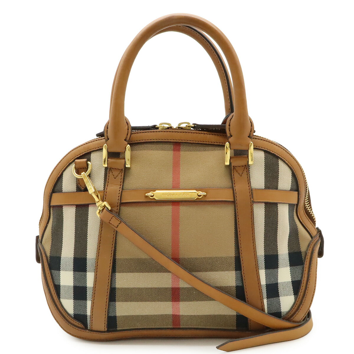BURBERRY - BURBERRY バーバリー ハンドバッグ 2WAY ショルダーバッグ 斜め掛け キャンバス レザー ベージュ ブラウン 茶 【中古】