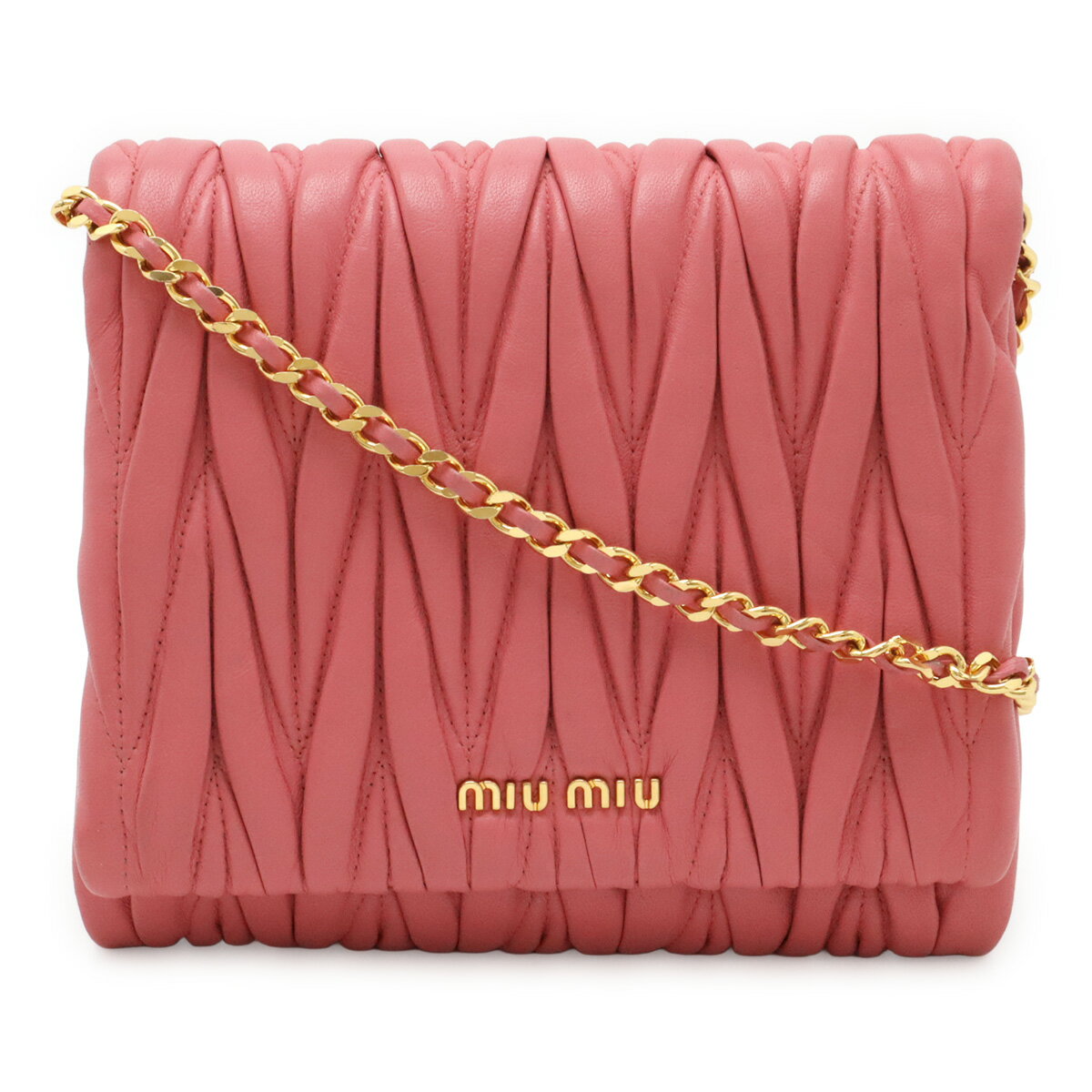 Rakuten - Miu Miu ミュウ ミュウ ミュウミュウ マテラッセ チェーンバッグ ショルダーバッグ ポシェット 2WAY クラッチバッグ レザー ピンク ゴールド金具 【中古】