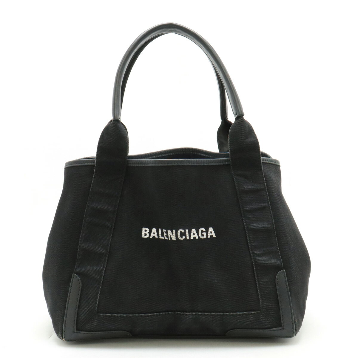 【バッグ】BALENCIAGA バレンシアガ ネイビーカバ S ロゴ トートバッグ ハンドバッグ キャンバス レザー ブラック 黒 ポーチ欠品 339933 【中古】