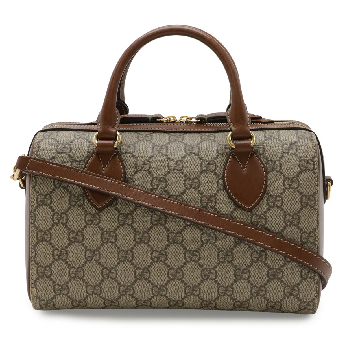 GUCCI グッチ GGスプリーム ハンドバッグ ミニボストンバッグ 2WAY ショルダーバッグ PVC レザー ベージュ ブラウン 茶 ゴールド金具 409529 【中古】