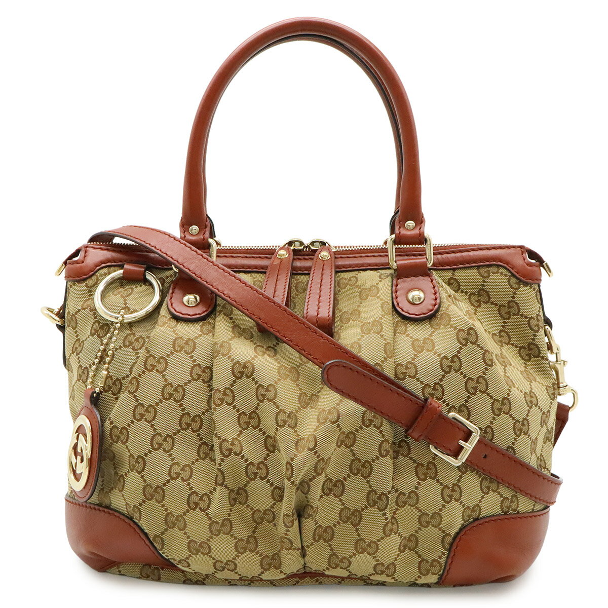 GUCCI グッチ スーキー GGキャンバス ハンドバッグ トートバッグ 2WAY レザー カーキベージュ ブリックレッド 赤茶系 ゴールド金具 247902 【中古】