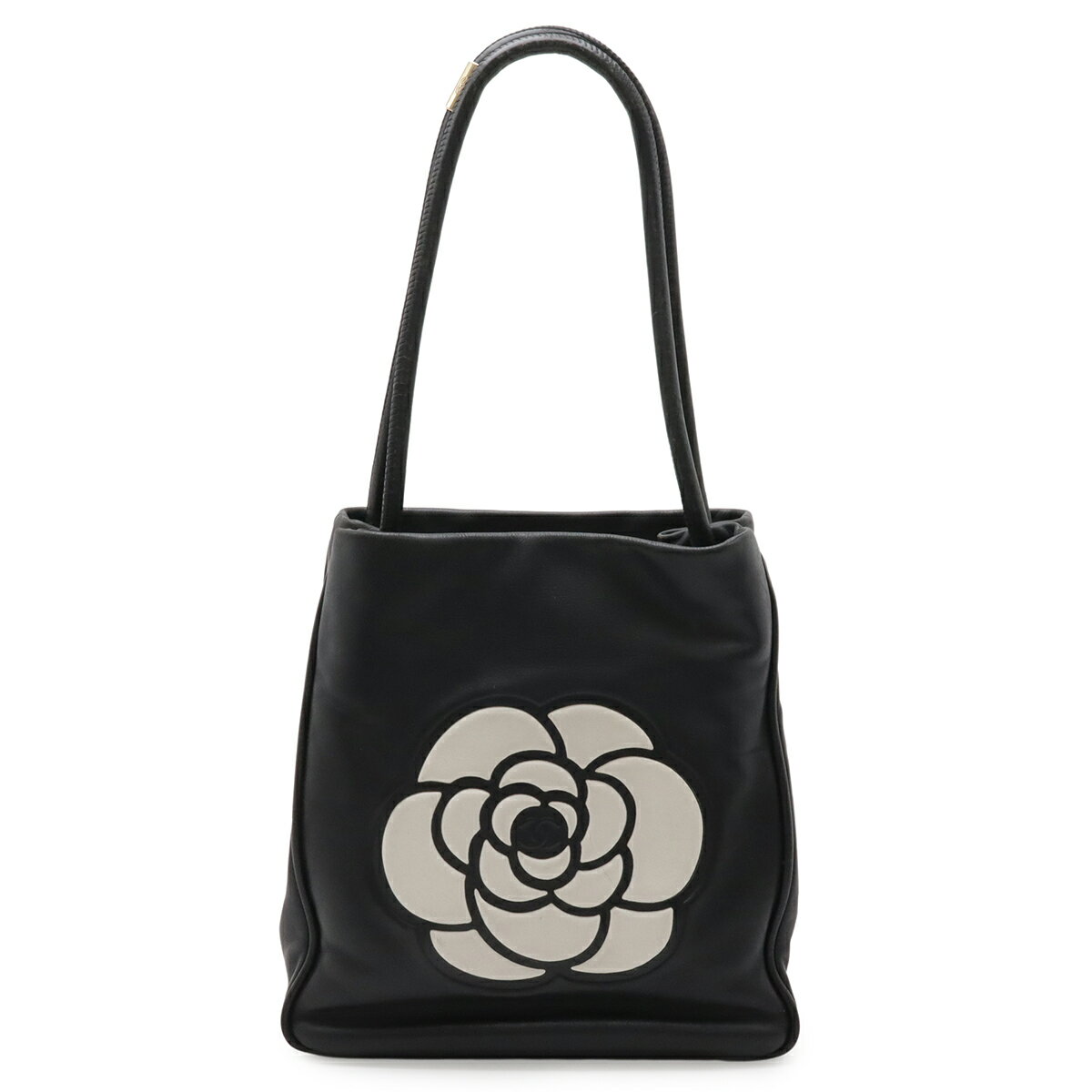 CHANEL シャネル カメリア ロゴ トートバッグ ショルダーバッグ ショルダートート 肩掛け レザー ブラック 黒 ホワイト A20856 【中古】