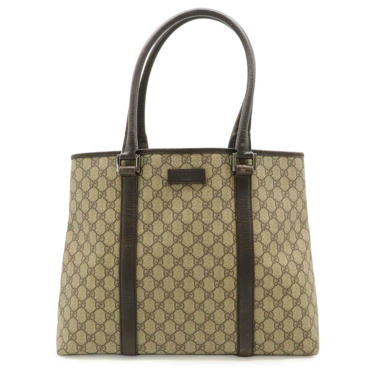 GUCCI グッチ GGスプリーム GGプラス トートバッグ ラージトート ショルダーバッグ PVC レザー カーキベージュ ダークブラウン 114288 【中古】