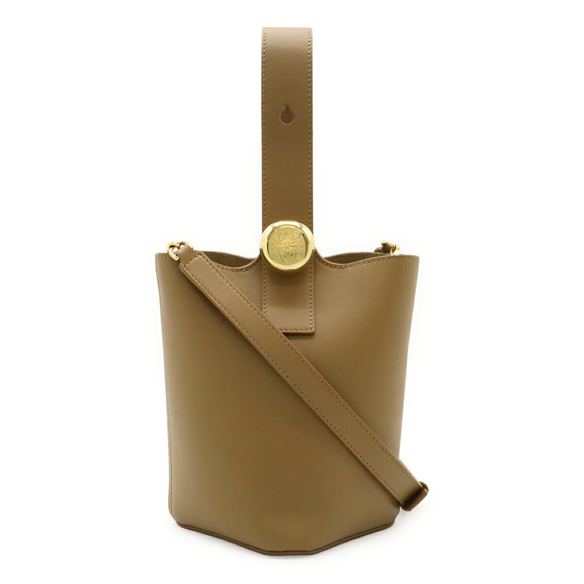 LOEWE ロエベ ペブル バケットバッグ ミニ ハンドバッグ 2WAY ショルダーバッグ スムースカーフ レザー ブラウン茶 ゴールド金具 AANBBBMX01 【中古】