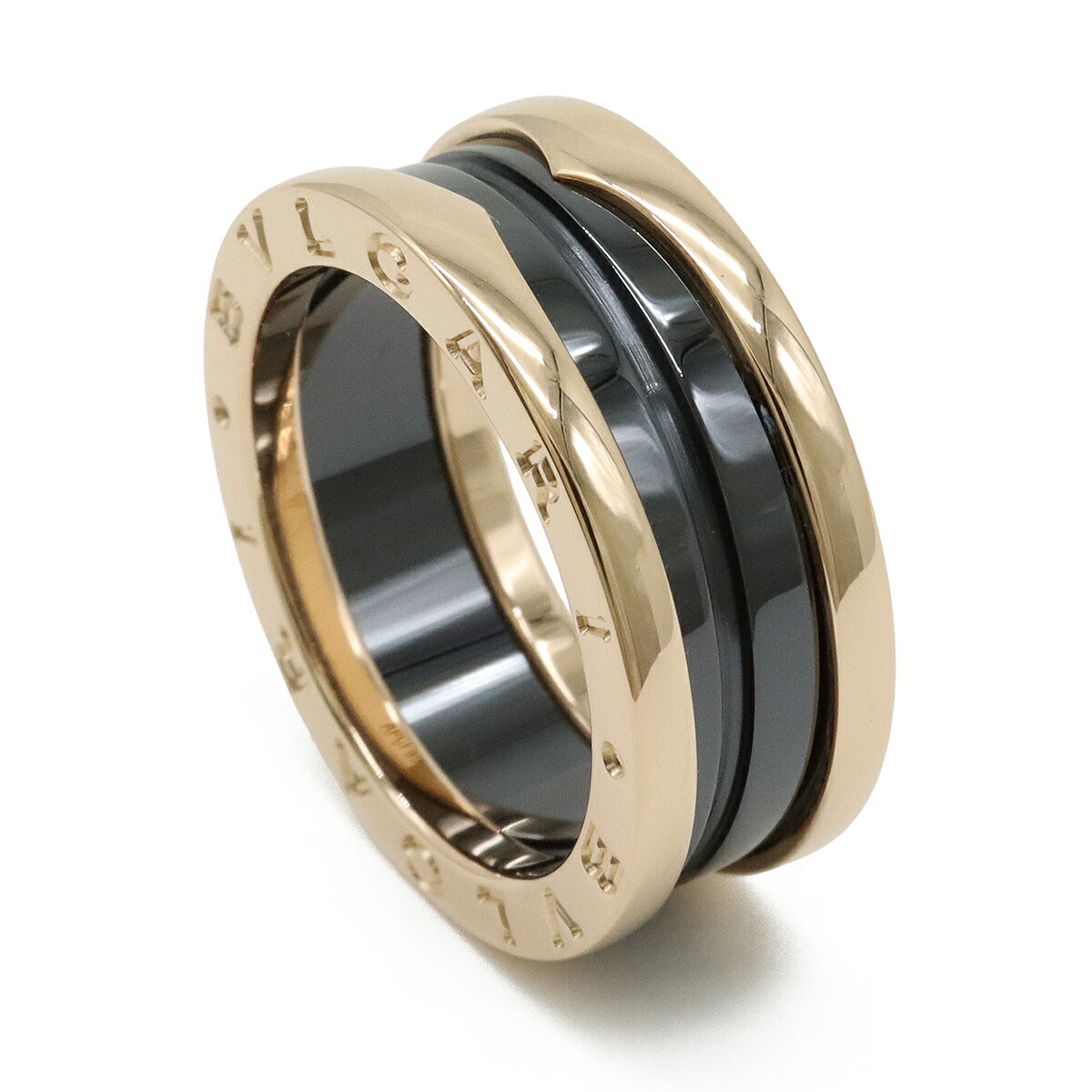 BVLGARI ブルガリ B-zero1 ビーゼロワン 2バンド リング 指輪 K18PG セラミック ブ...