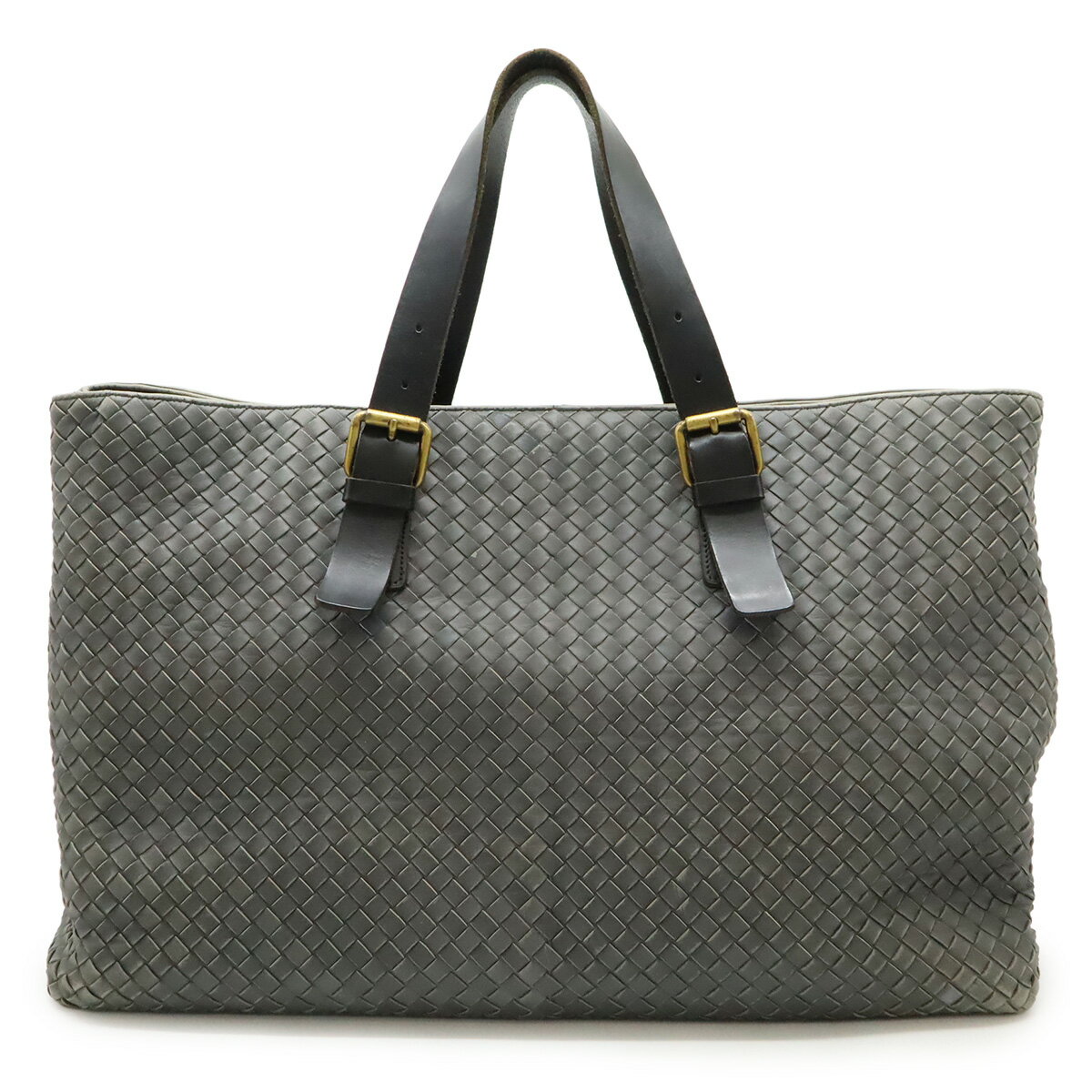 BOTTEGA VENETA ボッテガ ヴェネタ ボッテガベネタ イントレチャート トートバッグ ラージトート レザー グレー ゴールド金具 189632 【中古】