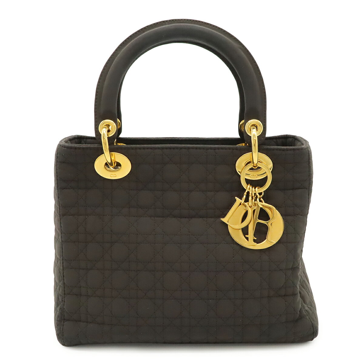 Christian Dior クリスチャン ディオール レディディオール カナージュ ハンドバッグ トートバッグ ナイロン ダークブラウン 茶 ゴールド金具 【中古】