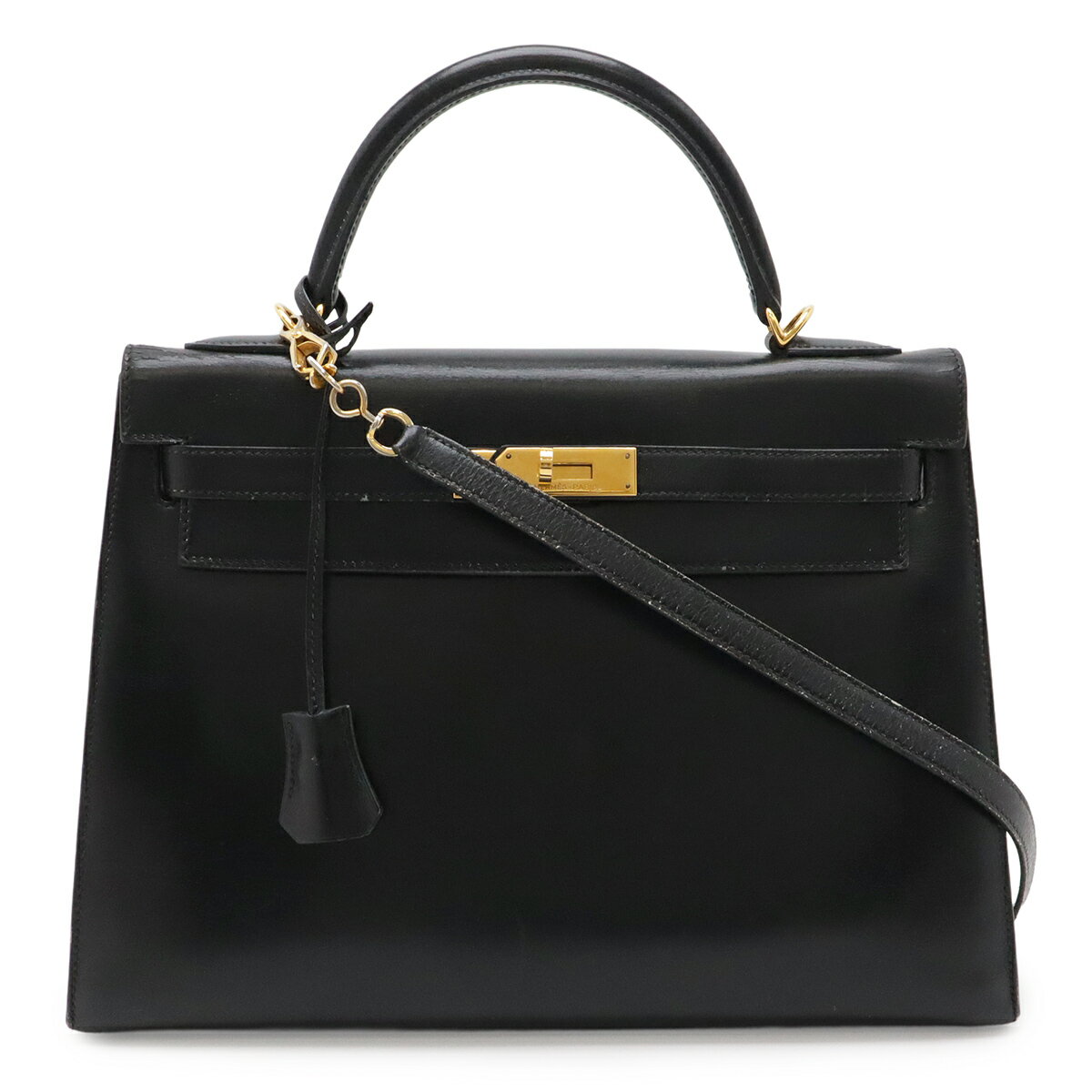 Rakuten - HERMES エルメス ケリー32 ハンドバッグ ヴィンテージ 外縫い ボックスカーフ レザー ブラック 黒 ゴールド金具 〇T刻印 【中古】