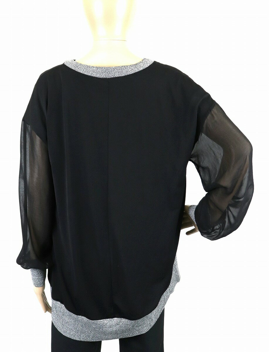 CHANEL シャネル レディース ココシャネルボタン プルオーバー 長袖トップス 丸首 シフォン ブラック 黒 グレー 【中古】