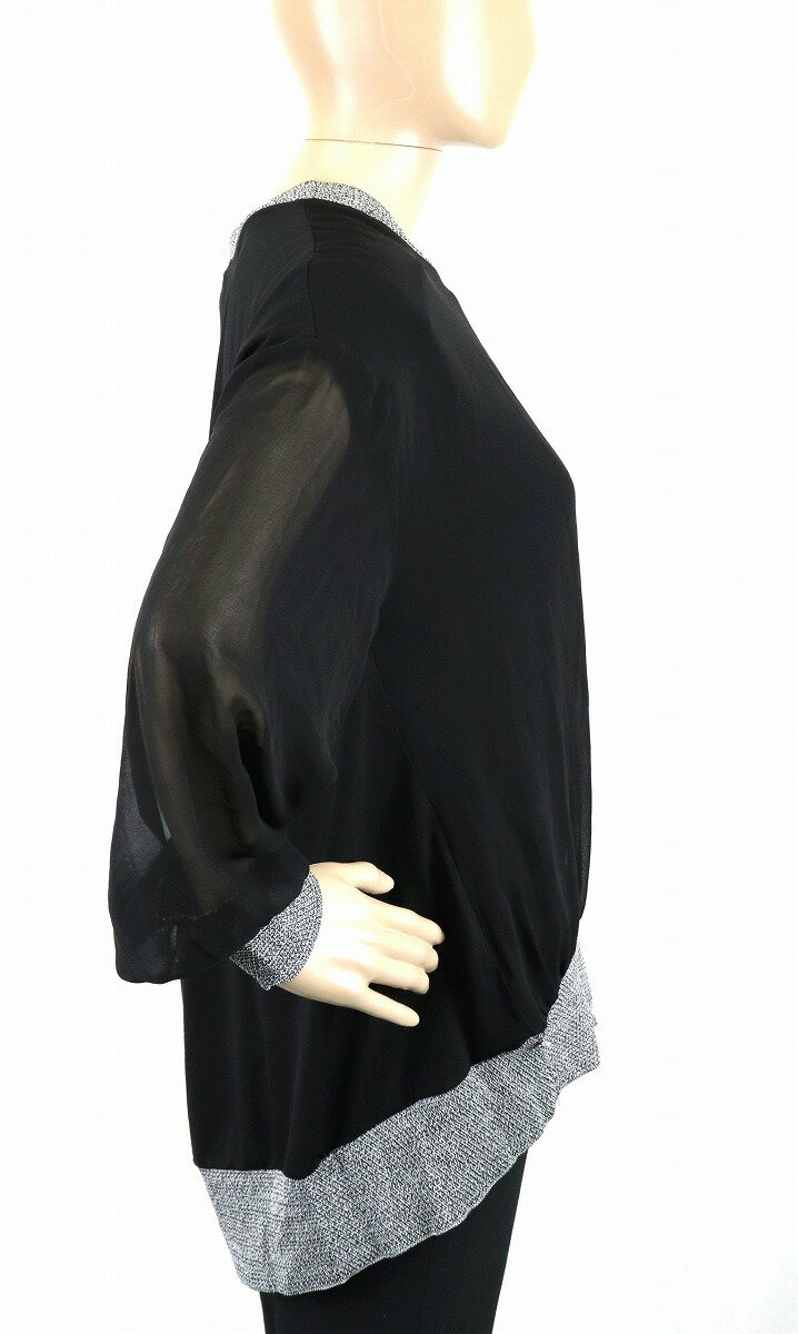 CHANEL シャネル レディース ココシャネルボタン プルオーバー 長袖トップス 丸首 シフォン ブラック 黒 グレー 【中古】