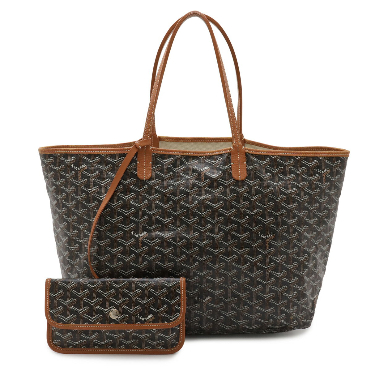 GOYARD - GOYARD ゴヤール サンルイPM トートバッグ ショルダーバッグ コーティングキャンバス レザー ダークブラウン 茶 ブラウン ホワイト ポーチ付き 【中古】