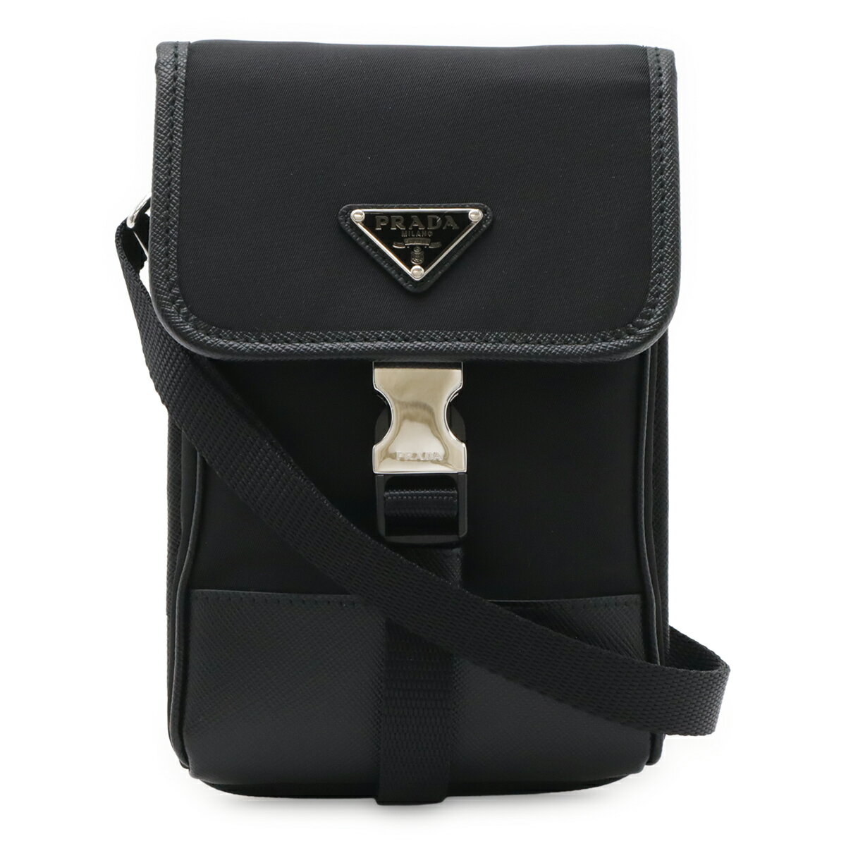 Rakuten - PRADA プラダ トライアングルロゴ スマートフォンケース スマホ ショルダーバッグ ポーチ 2WAY ナイロン NERO 黒 ブラック シルバー金具 2ZH109 【中古】