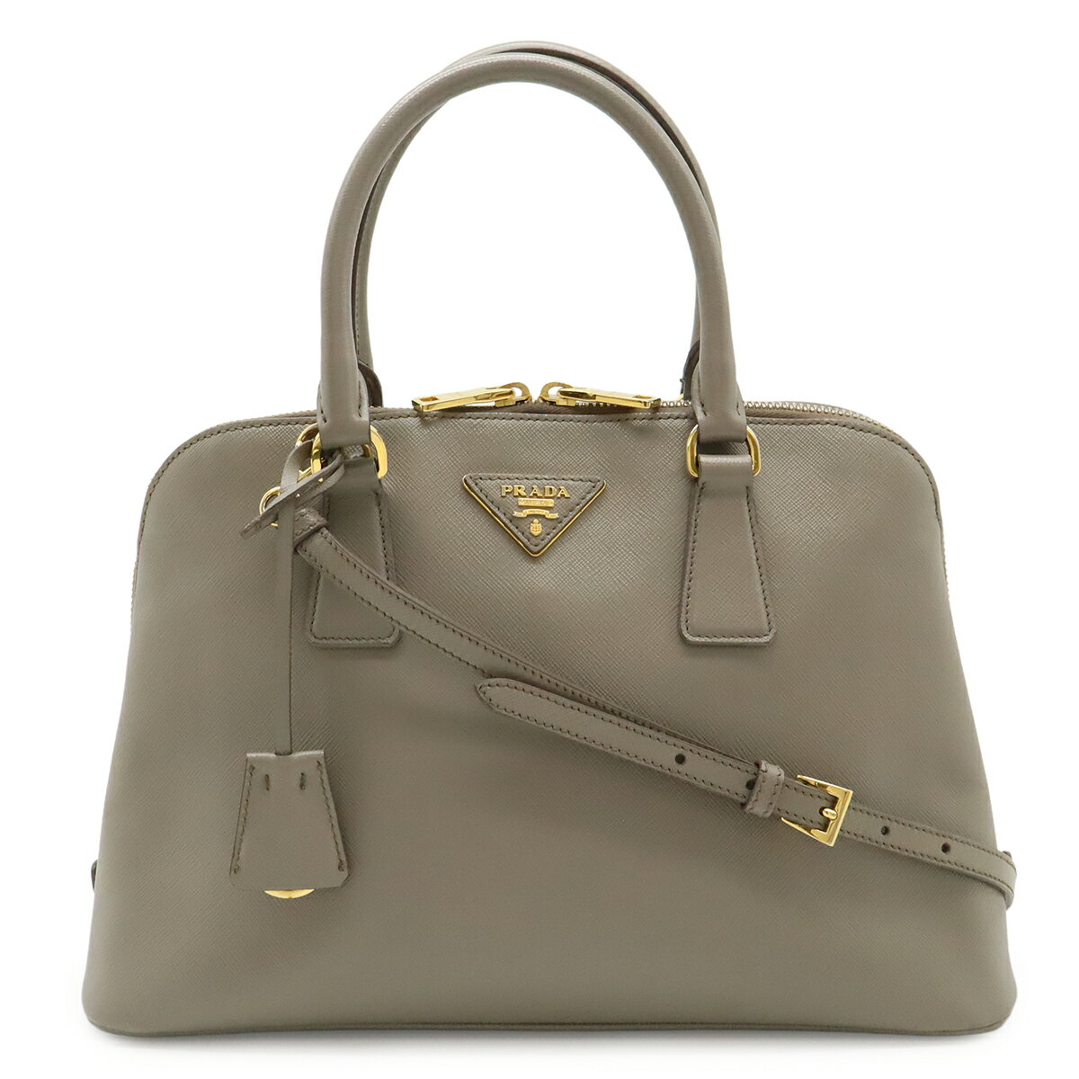 PRADA - PRADA プラダ トライアングルロゴ ハンドバッグ ドーム型 2WAY ショルダーバッグ 斜め掛け サフィアーノ レザー グレージュ ゴールド金具 BL0837 【中古】