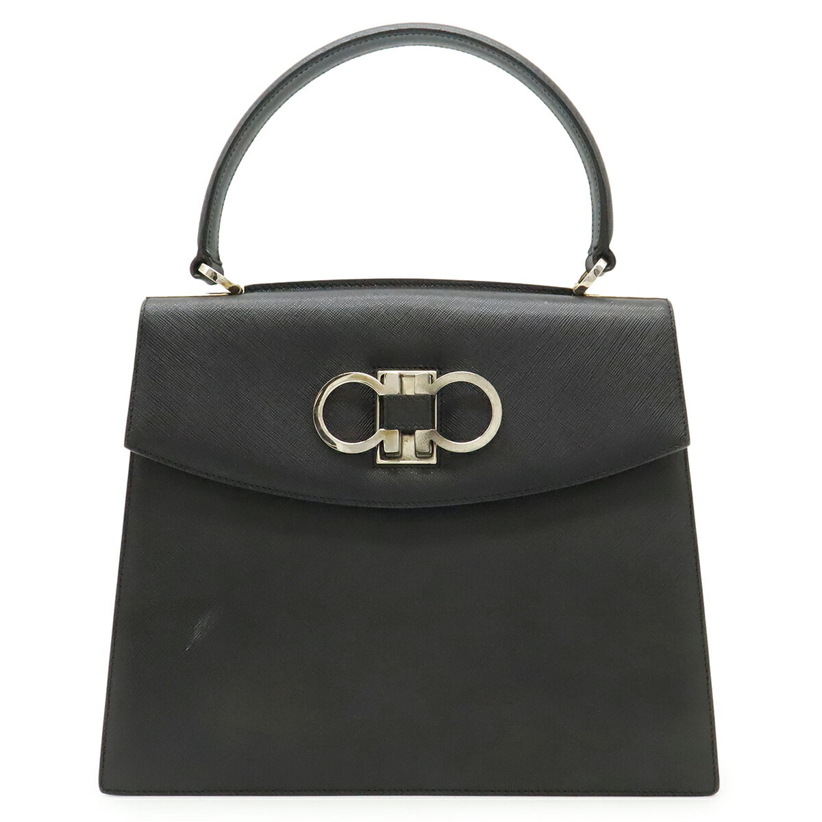 樂天商城 - Salvatore Ferragamo サルヴァトーレ フェラガモ ガンチーニ ハンドバッグ レザー ブラック 黒 シルバー金具 E021-4829 【中古】