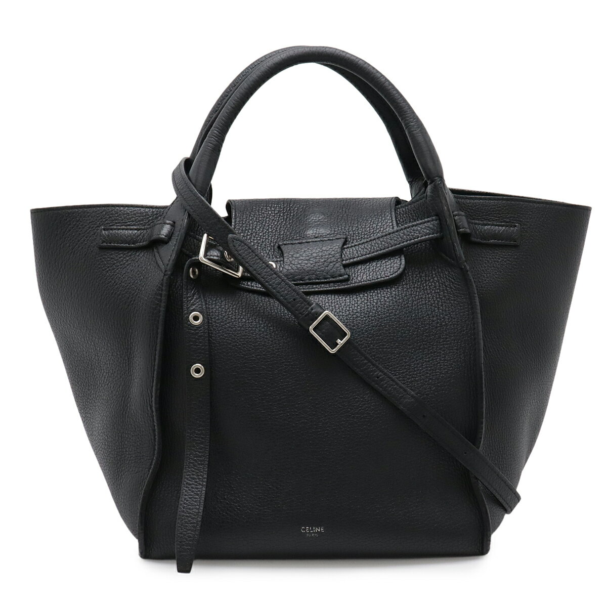 CELINE セリーヌ ビッグバッグ スモール ハンドバッグ 2WAY ショルダーバッグ 斜め掛け レザー ブラック 黒 シルバー金具 189313A4U 【中古】