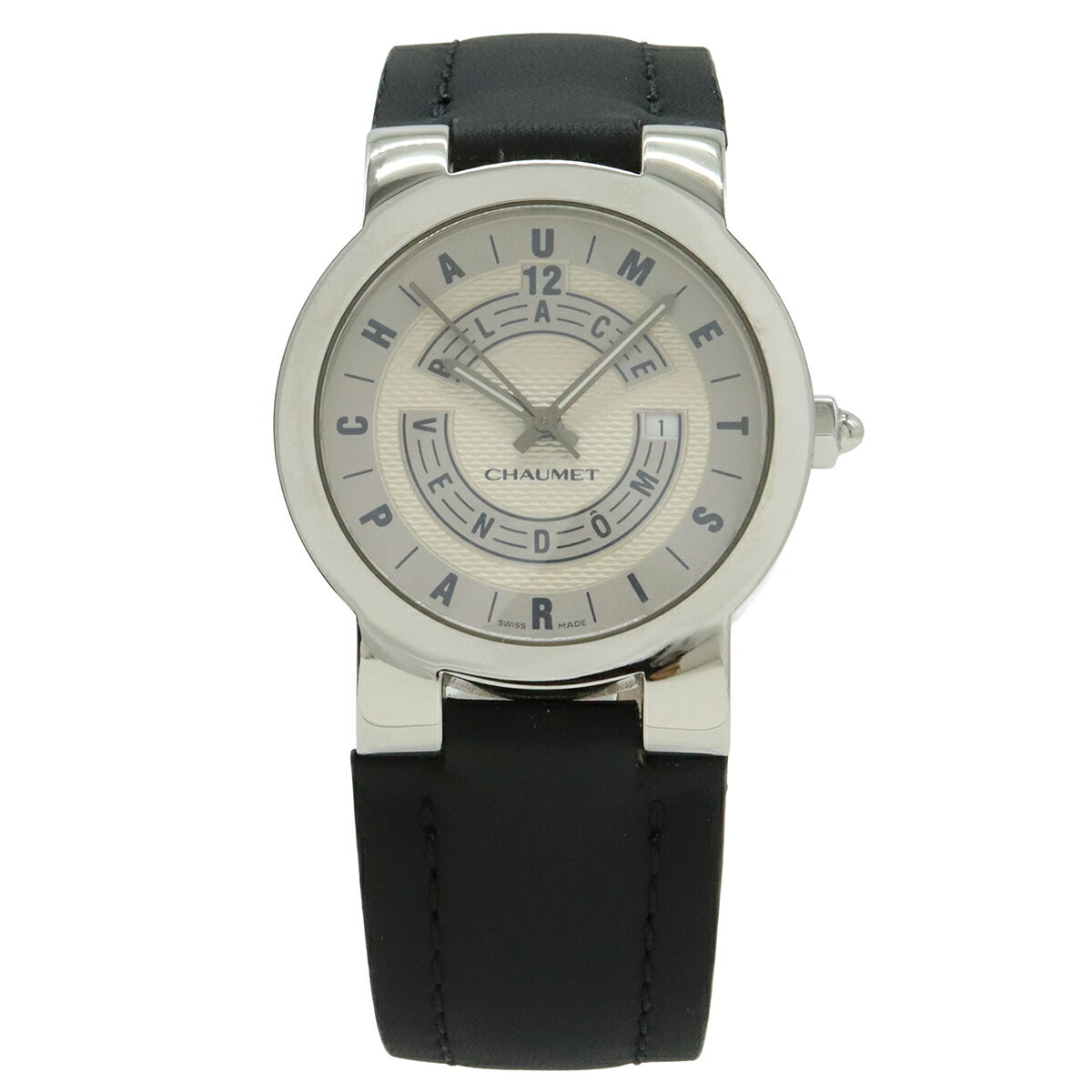 CHAUMET ショーメ ヴァンドーム シルバー文字盤 SS 革ベルト ボーイズ QZ クォーツ 腕時計 150周年記念 【中古】
