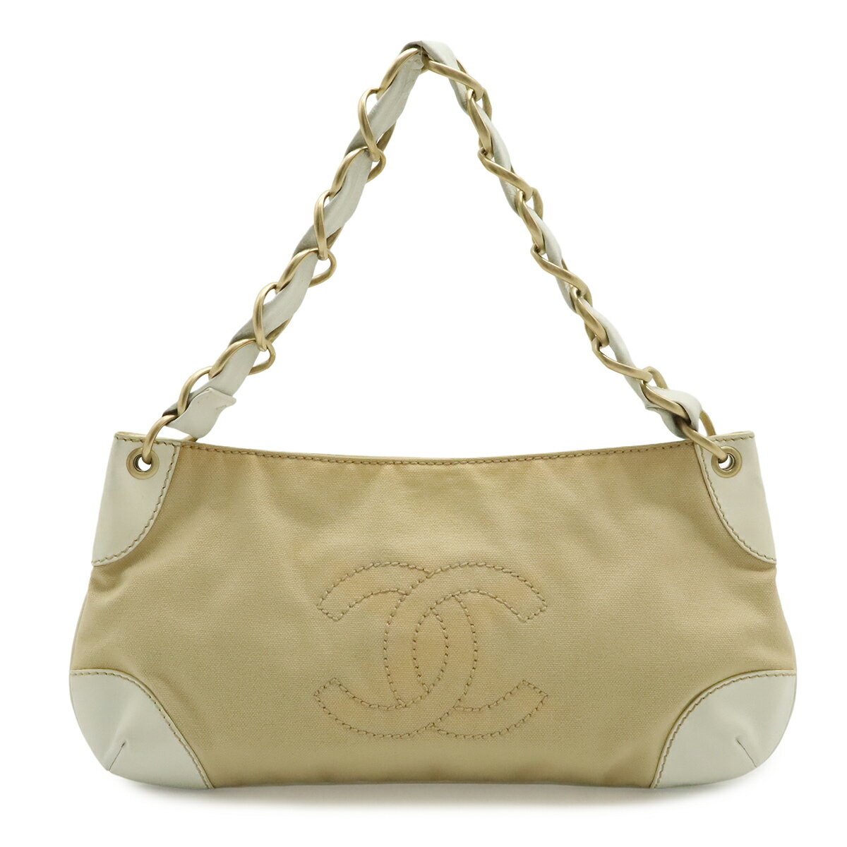 樂天商城 - CHANEL シャネル ココマーク チェーン ショルダーバッグ ワンショルダー キャンバス レザー ホワイト 白 ベージュ ゴールド金具 A20825 【中古】