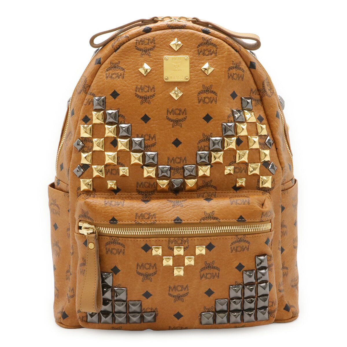 乐天商城 - MCM エムシーエム ヴィセトス ロゴグラム バックパック リュックサック スタッズ PVC コニャック 茶 ゴールド金具 シルバー金具 MMK3SVE18CO001 【中古】