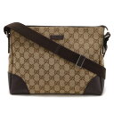 GUCCI グッチ GGキャンバス ショルダーバッグ メッセンジャーバッグ 斜め掛け レザー カーキベージュ ダークブラウン 茶 114273 【中古】