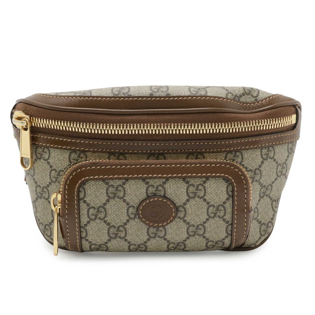 GUCCI - GUCCI グッチ インターロッキングG GGスプリーム ベルトバッグ ボディバッグ ウエストバッグ ウエストポーチ PVC レザー ベージュ ブラウン 682933 【中古】