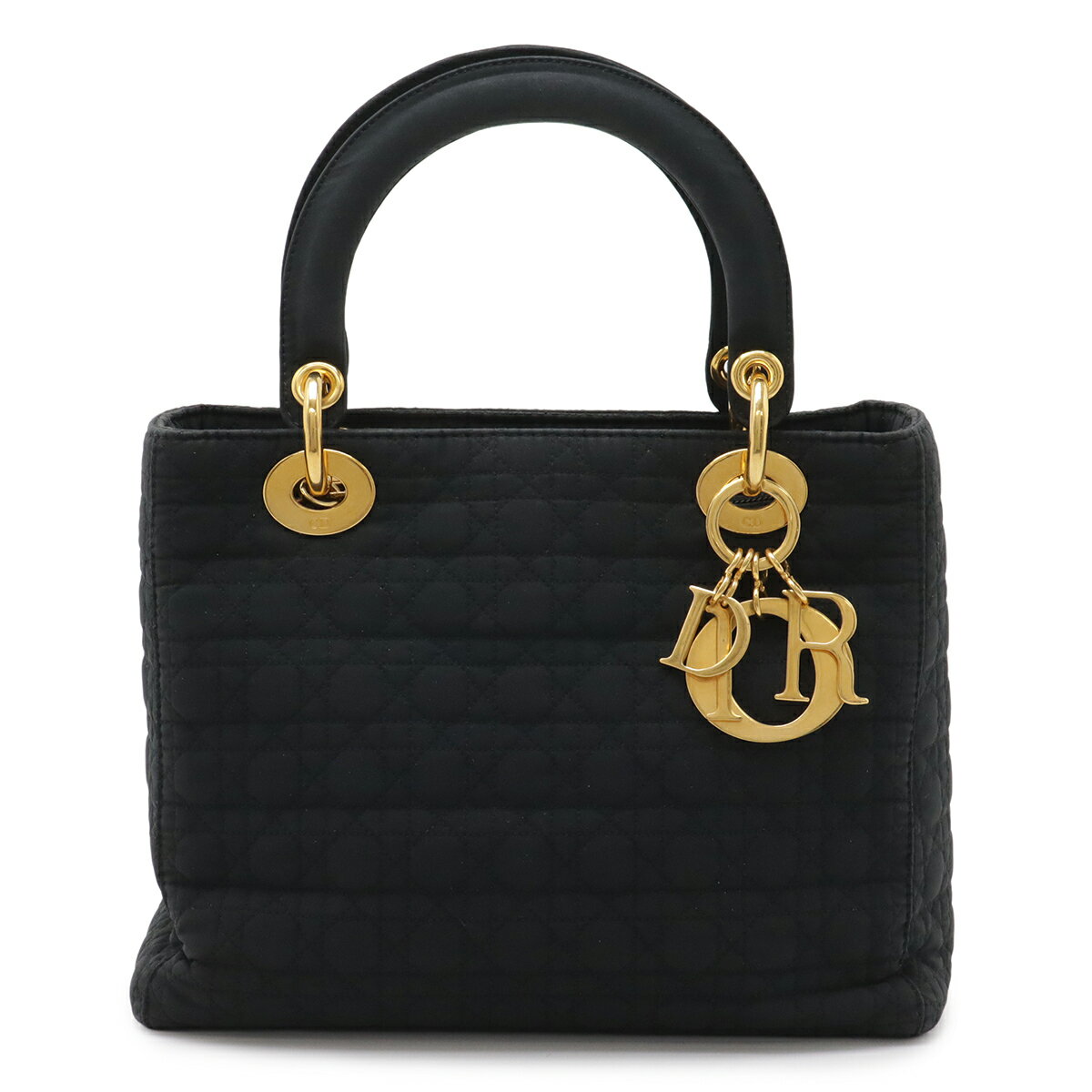 Christian Dior クリスチャン ディオール レディディオール カナージュ トートバッグ ハンドバッグ ナイロン ブラック ゴールド金具 【中古】