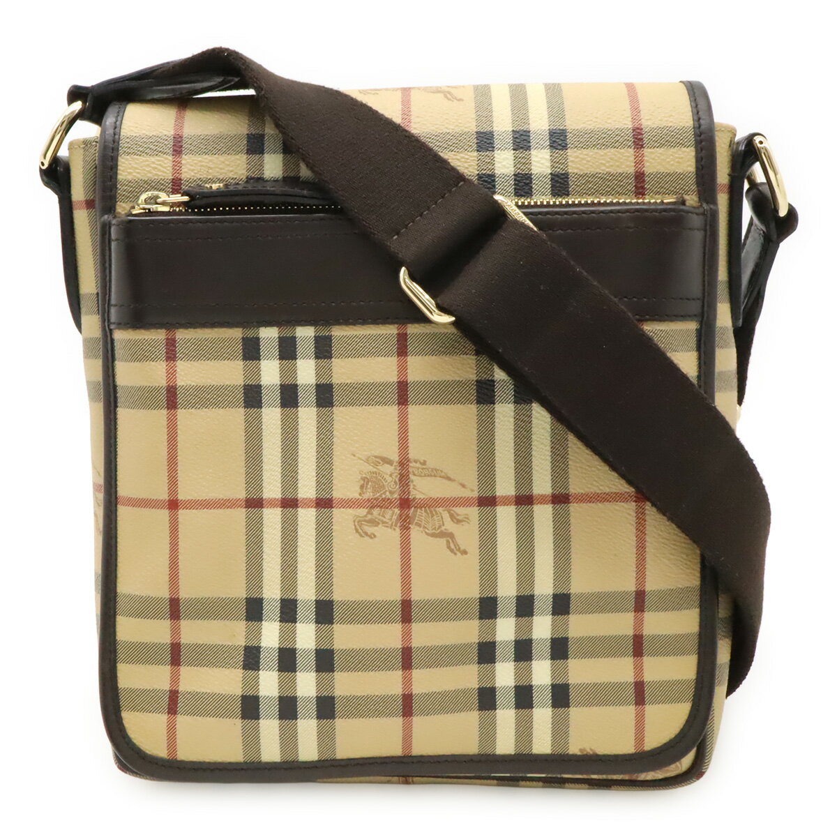 樂天商城 - BURBERRY バーバリー ノバチェック チェック柄 ショルダーバッグ メッセンジャーバッグ 斜め掛け PVC レザー ベージュ ダークブラウン ゴールド金具 【中古】