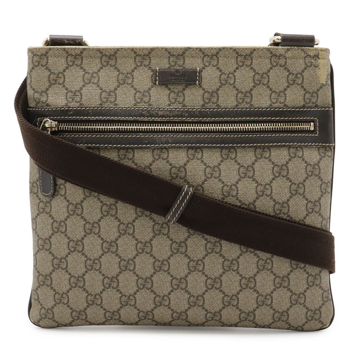 Rakuten - GUCCI グッチ GGスプリーム GGプラス ショルダーバッグ 斜め掛け マチなし カーキベージュ ダークブラウン 茶 ゴールド金具 295257 【中古】