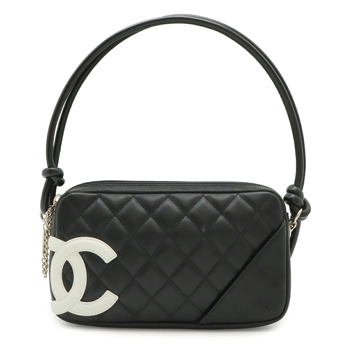CHANEL - CHANEL シャネル カンボンライン ココマーク アクセサリーポーチ ショルダーバッグ ワンショルダー 肩掛け レザー ブラック 黒 シルバー金具 A25175 【中古】
